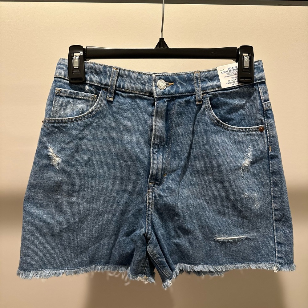 H&M Blue Distressed Denim Shorts